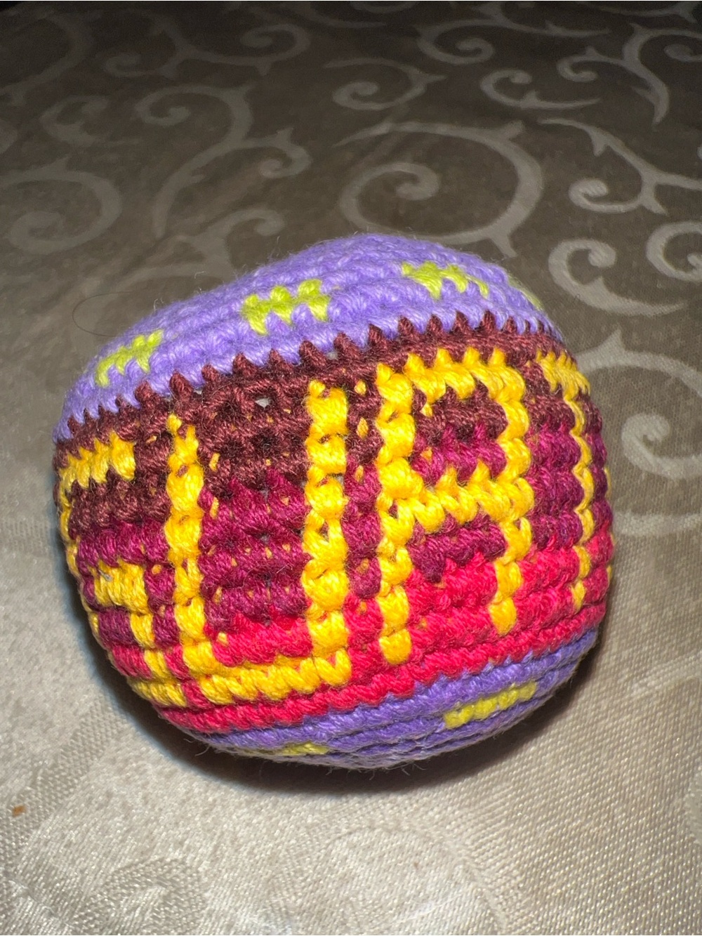 Handmade Crocheted Colorful Hacky sack foot Ball - Purple, Yellow, Pink